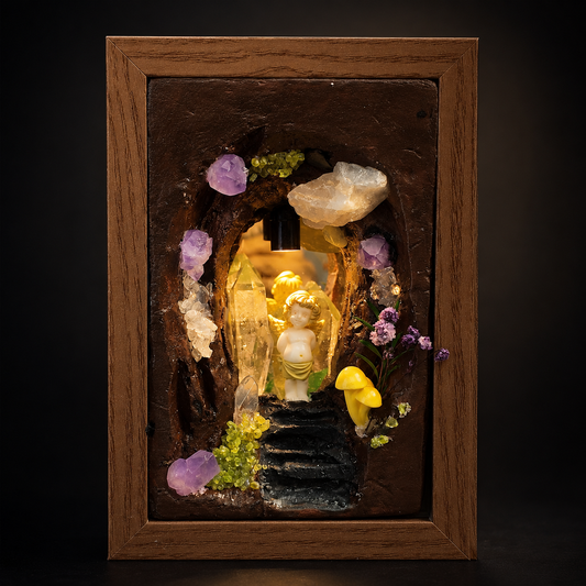 Angel Crystal Cave Night Light with glowing crystals and miniature angel