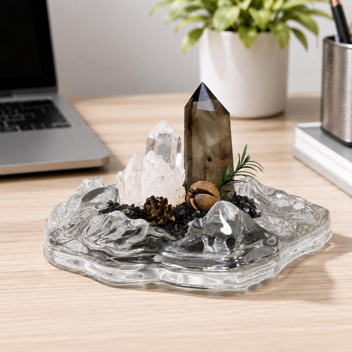 Brazilian Clear & Smoky Quartz Garden – Mineral Decor