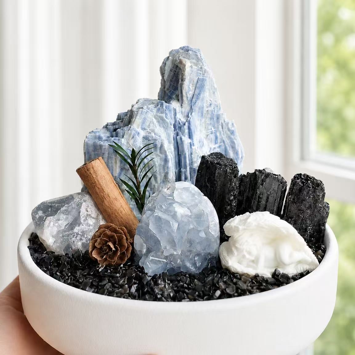 Celestite & Black Tourmaline Crystal Garden