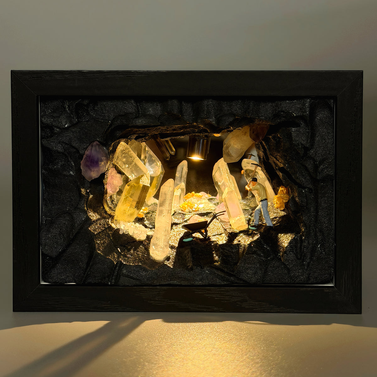 Crystal Mine Tunnel Night Light with quartz, citrine and amethyst