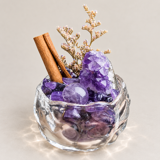 Amethyst Cluster & Sphere Garden – Purple Crystal Decor