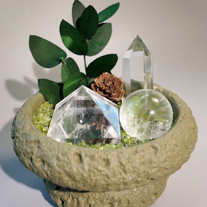 Peridot & Clear Quartz Garden – Pyramid, Sphere & Point