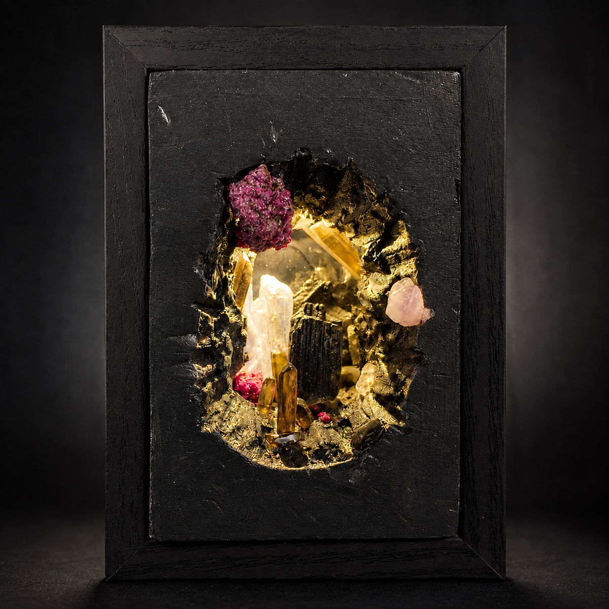 Midnight Mineral Cave Night Light with glowing crystals in a dark diorama
