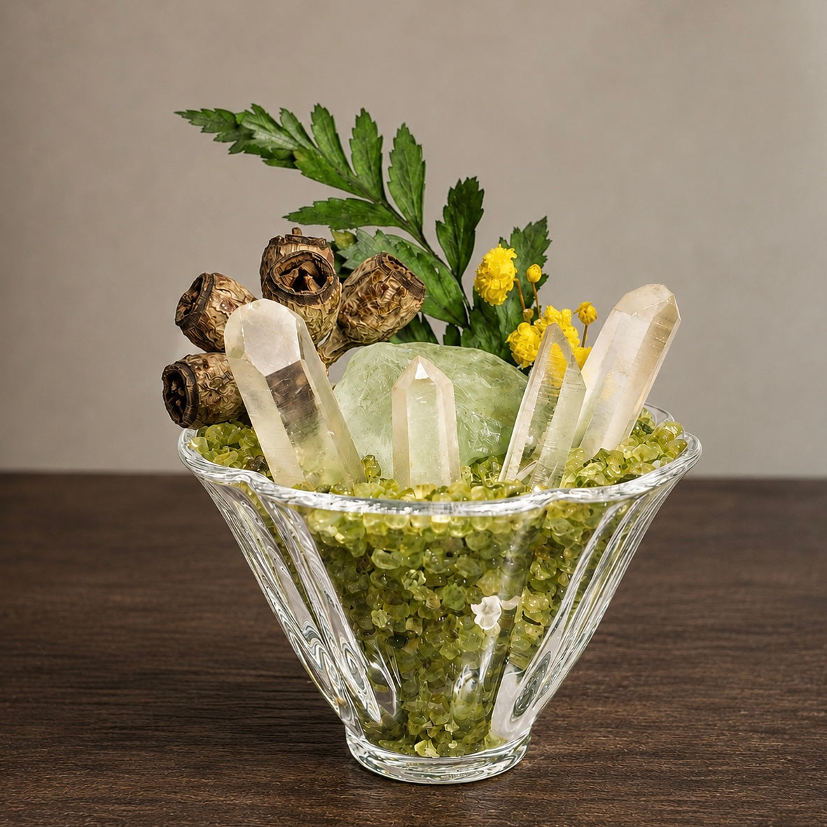Prehnite & Citrine Garden – Green Miniature Decor