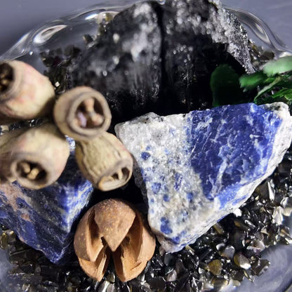 Sodalite & Black Tourmaline Garden – Blue Crystal Decor