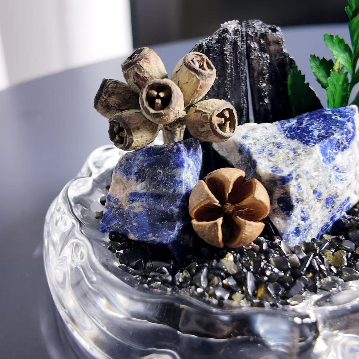 Sodalite & Black Tourmaline Garden – Blue Crystal Decor