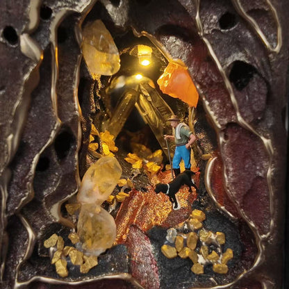 Miner & Dog Crystal Cave Night Light – Mini Diorama