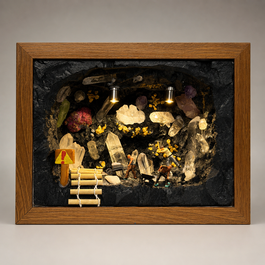 Crystal Mine Cave Night Light with quartz and amethyst crystals