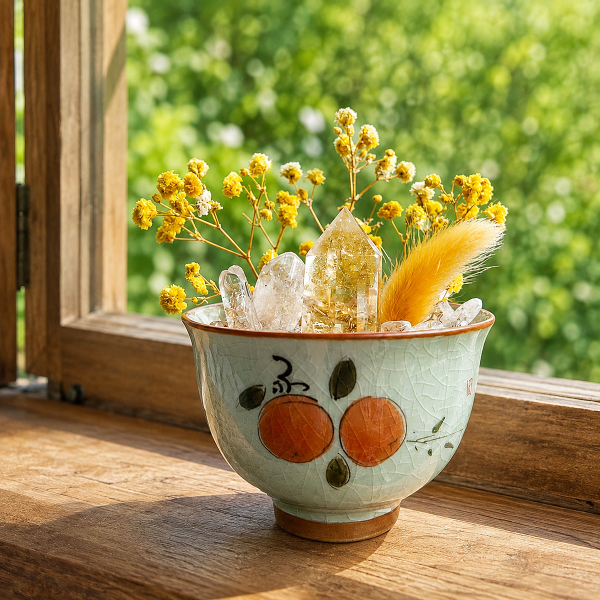 Golden Citrine Garden – Persimmon Ceramic Bowl
