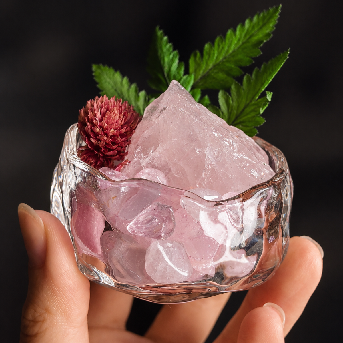 Rose Quartz Botanical Garden – Mini Crystal Decor