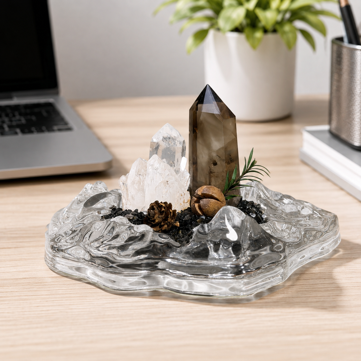 Brazilian Clear & Smoky Quartz Garden – Mineral Decor