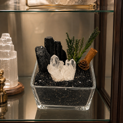 Black Tourmaline & Clear Quartz Garden – Crystal Decor