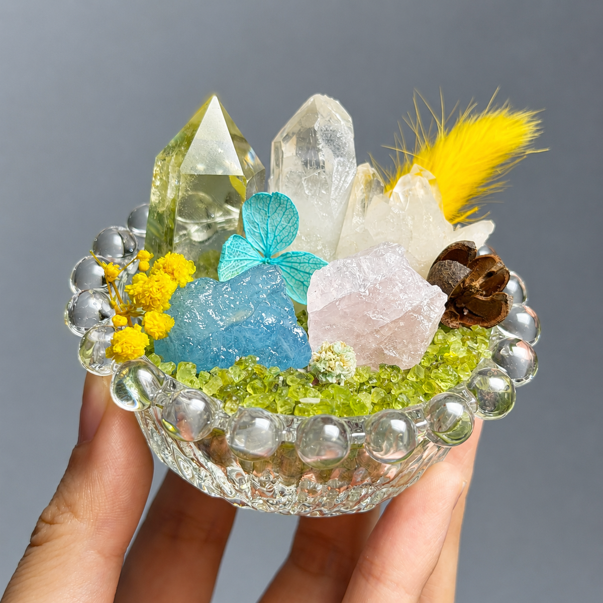 Aquamarine, Rose Quartz & Clear Quartz Garden