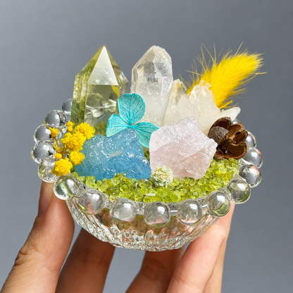 Aquamarine, Rose Quartz & Clear Quartz Garden