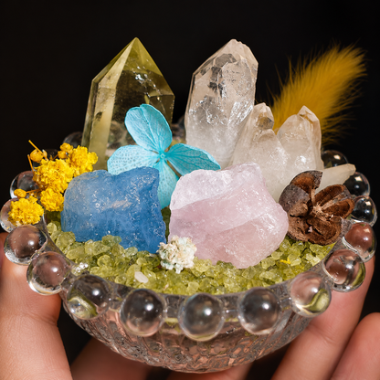 Aquamarine, Rose Quartz & Clear Quartz Garden