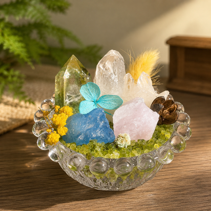 Aquamarine, Rose Quartz & Clear Quartz Garden