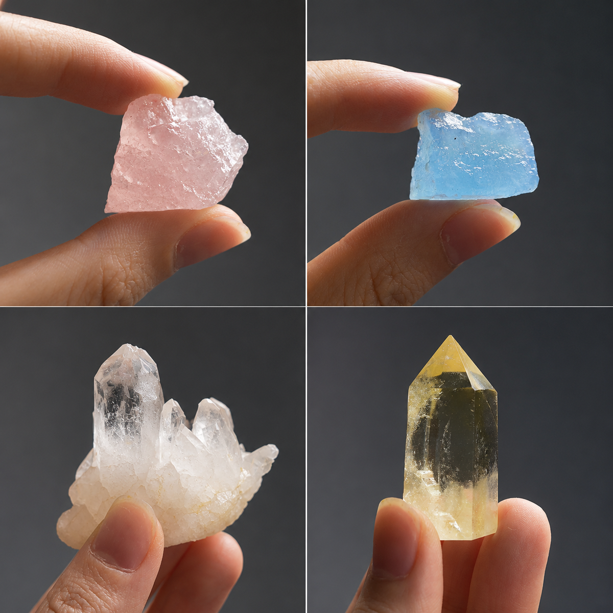 Aquamarine, Rose Quartz & Clear Quartz Garden