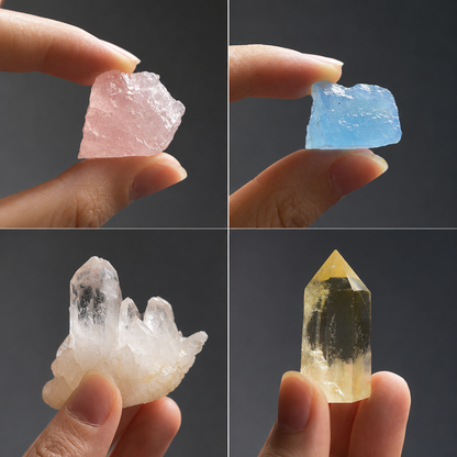 Aquamarine, Rose Quartz & Clear Quartz Garden