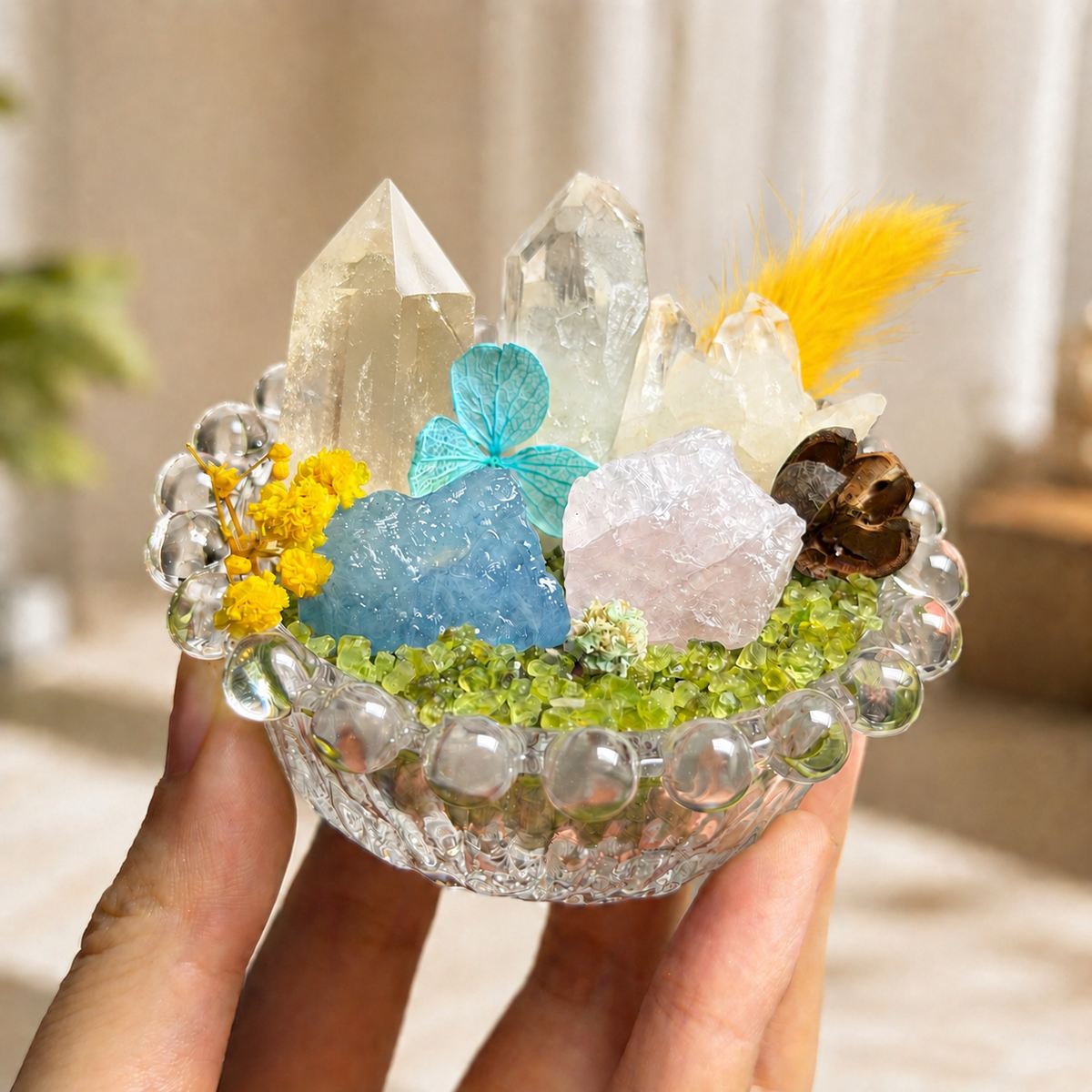 Aquamarine, Rose Quartz & Clear Quartz Garden