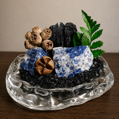 Sodalite & Black Tourmaline Garden – Blue Crystal Decor