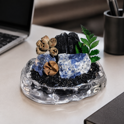 Sodalite & Black Tourmaline Garden – Blue Crystal Decor
