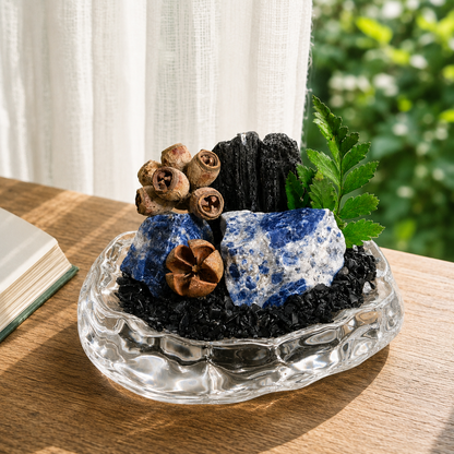 Sodalite & Black Tourmaline Garden – Blue Crystal Decor