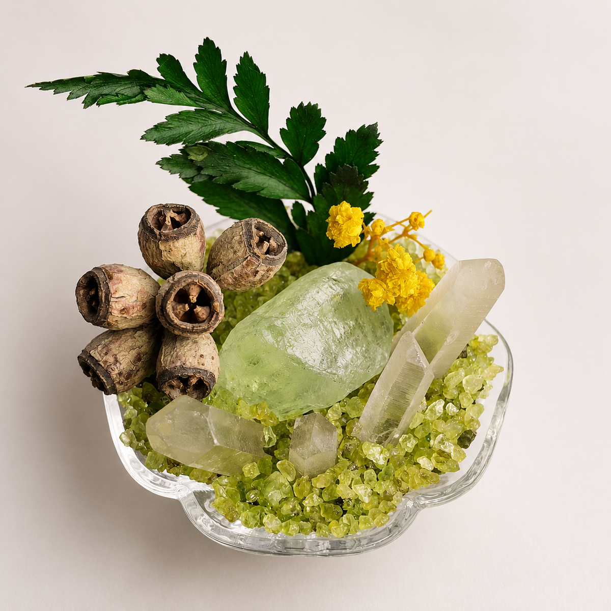 Prehnite & Citrine Garden – Green Miniature Decor