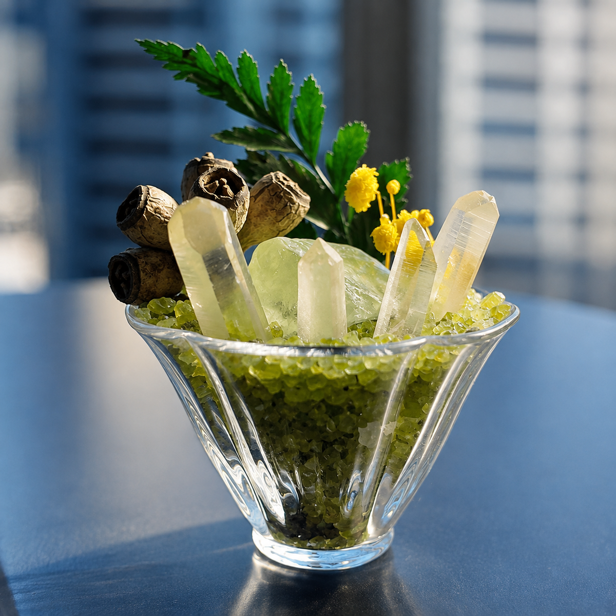 Prehnite & Citrine Garden – Green Miniature Decor