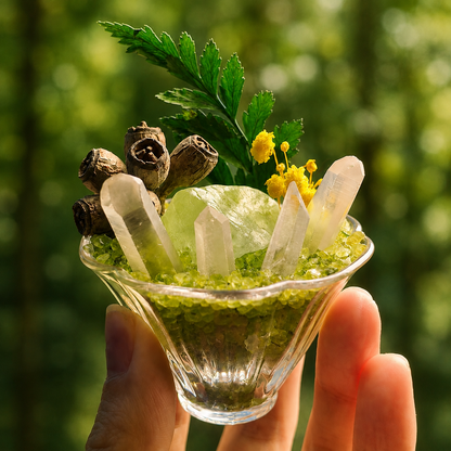 Prehnite & Citrine Garden – Green Miniature Decor