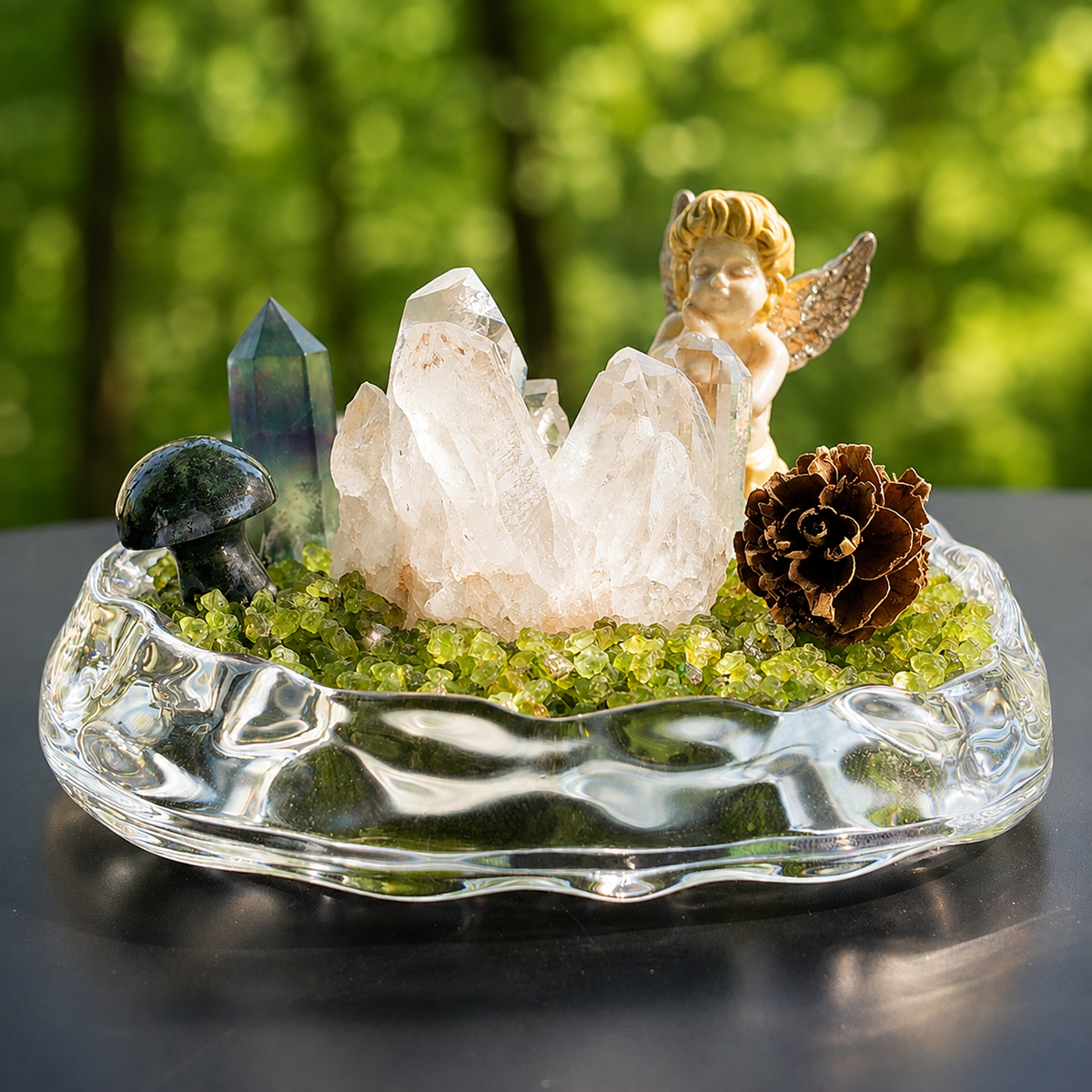 Clear Quartz Angel Garden – Fluorite & Moss Agate