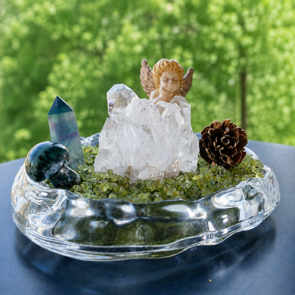 Clear Quartz Angel Garden – Fluorite & Moss Agate