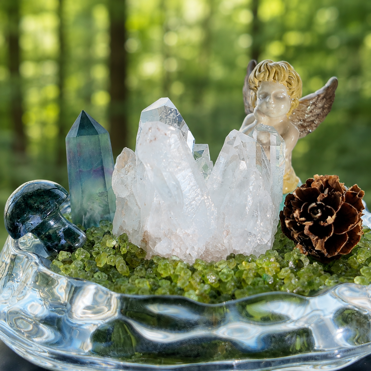 Clear Quartz Angel Garden – Fluorite & Moss Agate