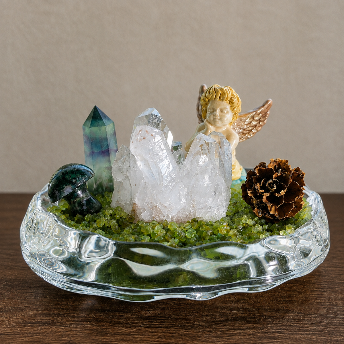 Clear Quartz Angel Garden – Fluorite & Moss Agate