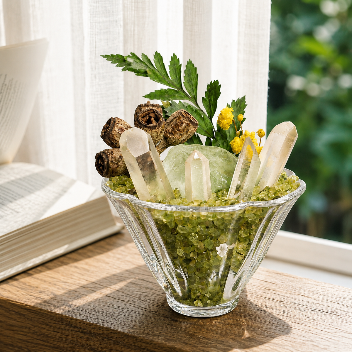 Prehnite & Citrine Garden – Green Miniature Decor