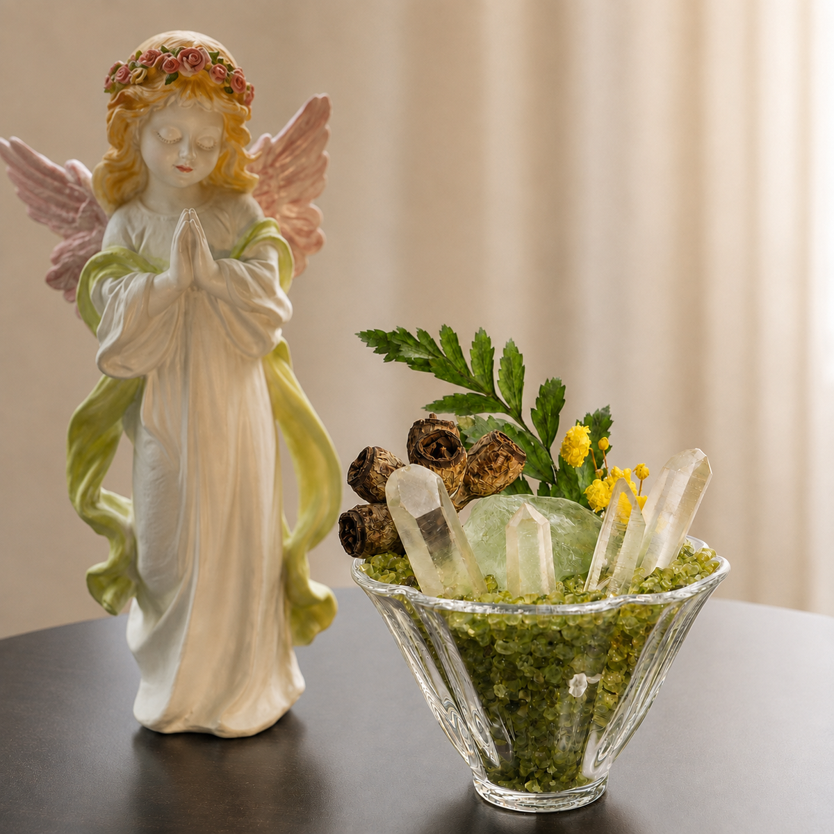 Prehnite & Citrine Garden – Green Miniature Decor