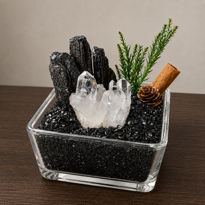 Black Tourmaline & Clear Quartz Garden – Crystal Decor