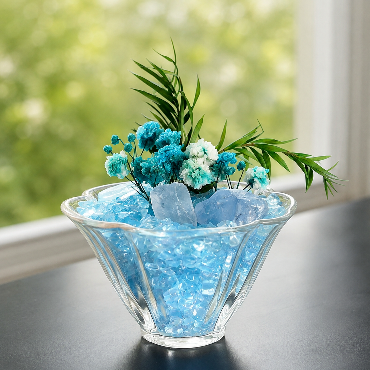 Mini Aquamarine Crystal Garden – Blue Floral Decor