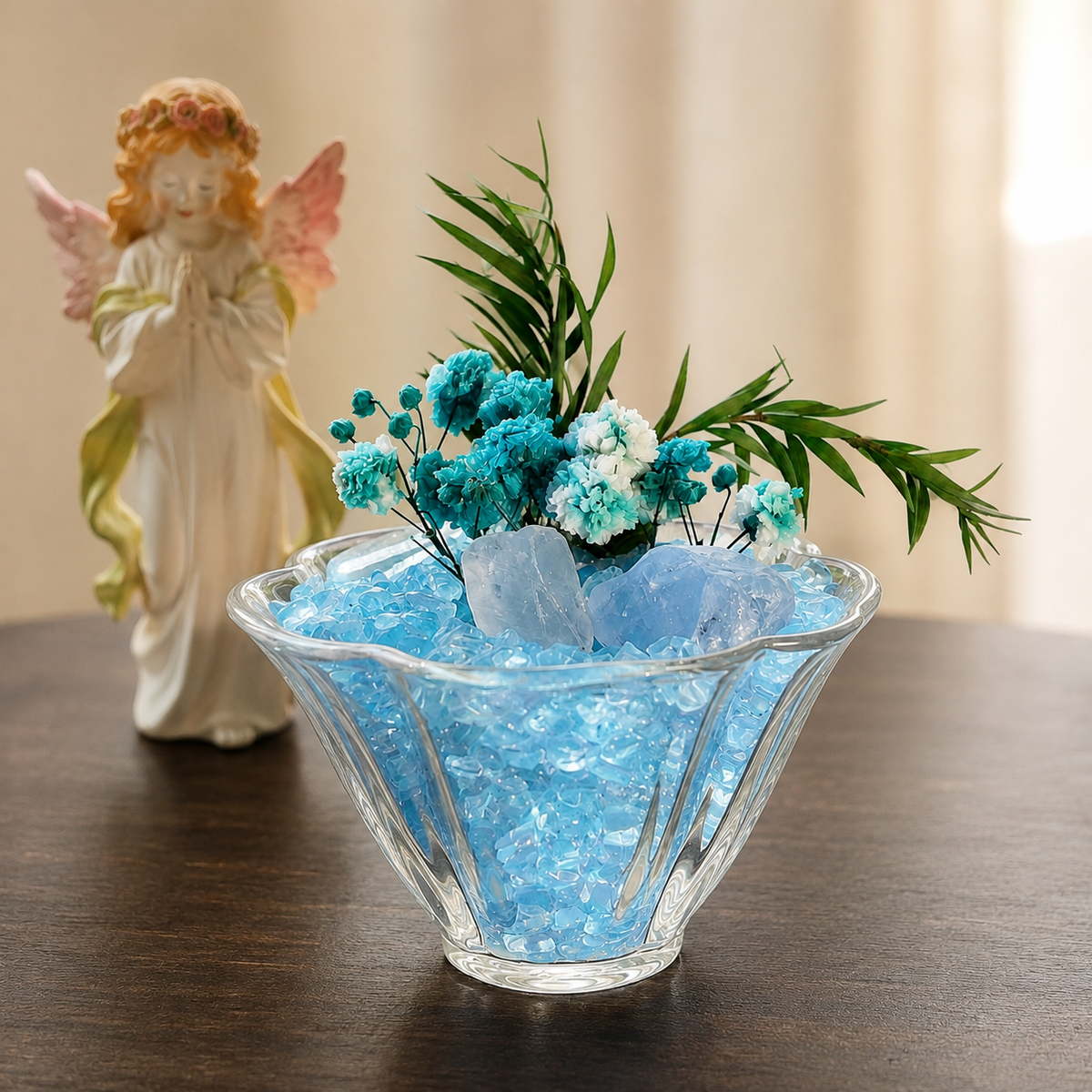 Mini Aquamarine Crystal Garden – Blue Floral Decor