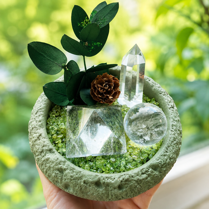 Peridot & Clear Quartz Garden – Pyramid, Sphere & Point