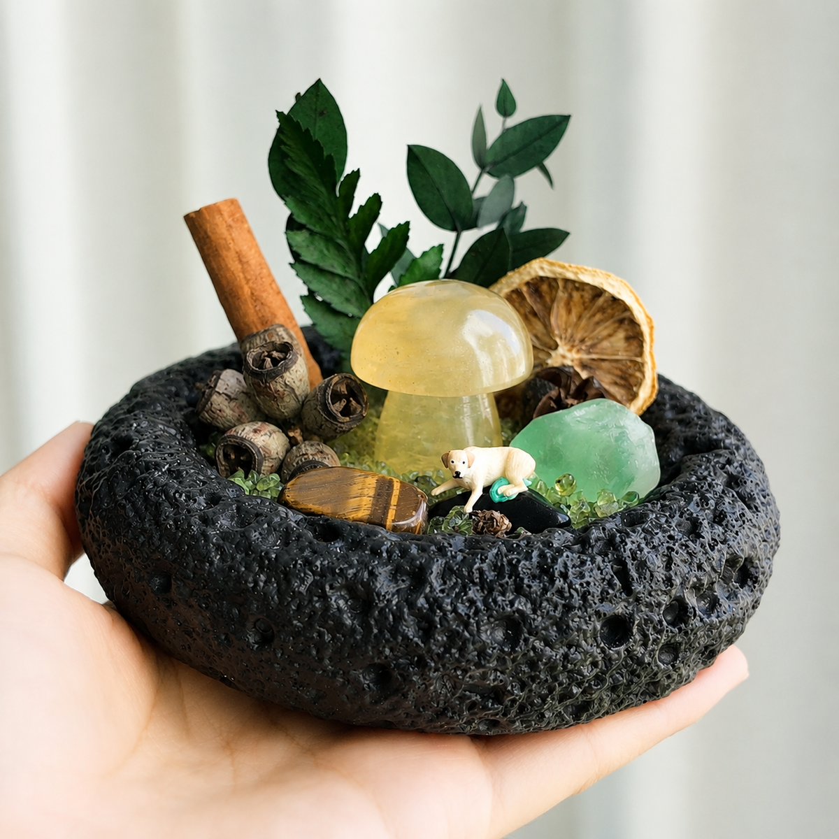 Yellow Fluorite Mushroom Garden – Woodland Miniature