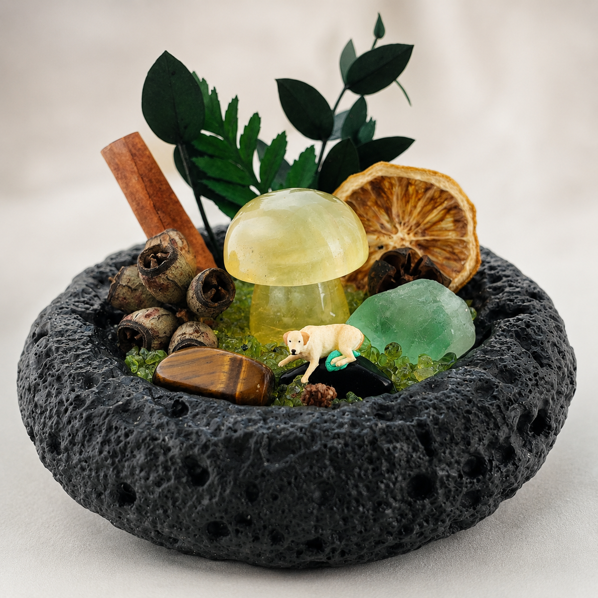 Yellow Fluorite Mushroom Garden – Woodland Miniature