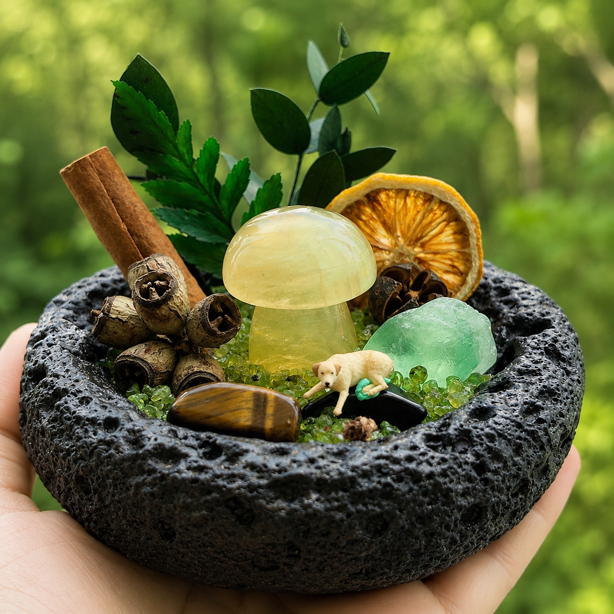 Yellow Fluorite Mushroom Garden – Woodland Miniature