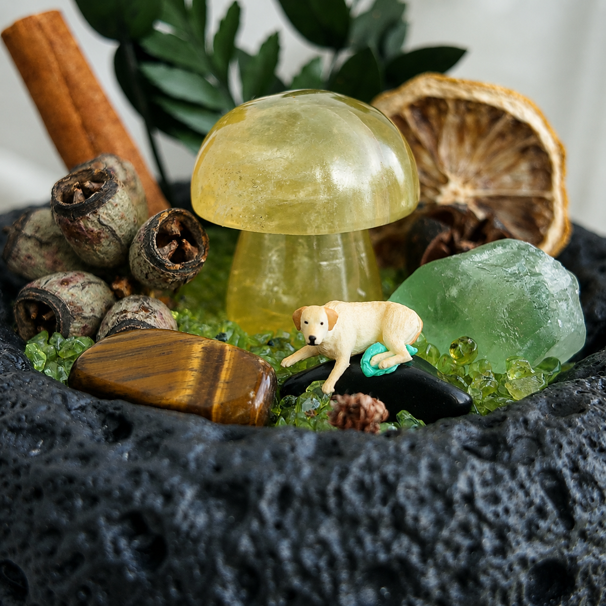 Yellow Fluorite Mushroom Garden – Woodland Miniature