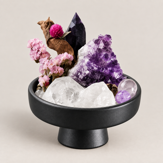 Amethyst Geode Garden – Black Pedestal Bowl