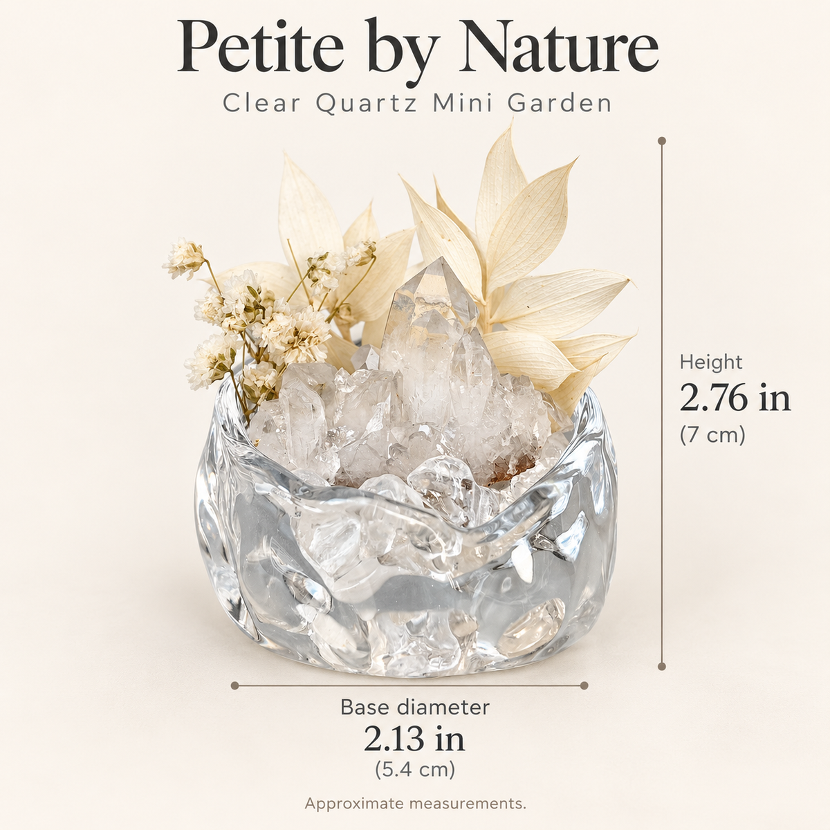Clear Quartz Crystal Garden – Ivory Flowers & Sculptural Glass Bowl