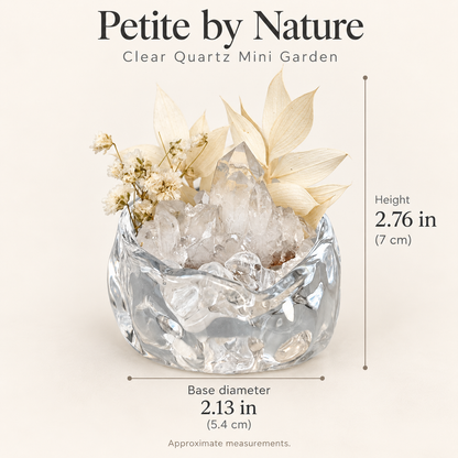 Clear Quartz Crystal Garden – Ivory Flowers & Sculptural Glass Bowl
