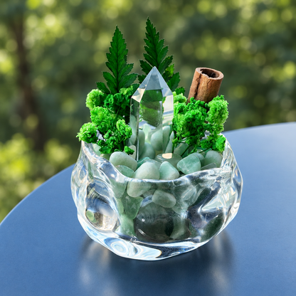 Green Crystal Garden – Clear Crystal Point & Botanical Decor