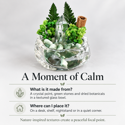 Green Crystal Garden – Clear Crystal Point & Botanical Decor
