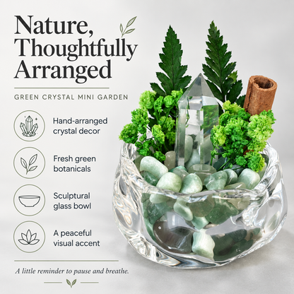 Green Crystal Garden – Clear Crystal Point & Botanical Decor