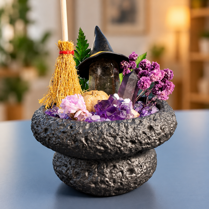 Witchy Crystal Garden – Mini Broom & Pumpkin Decor
